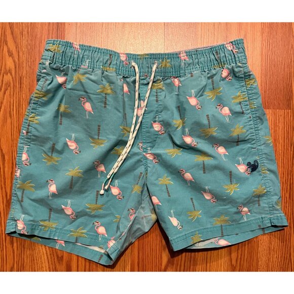 Party Pants Swim Trunks Mens L 5" Flamingo Palm Tree AOP Board Shorts - Picture 1 of 6